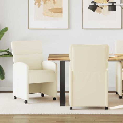Sedie da Pranzo con Ruote con ruote 2 pcs Crema 58 x 65 x 98 cm vidaXL
