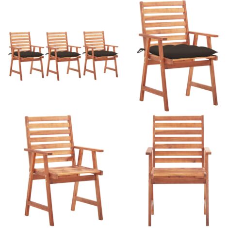 Sedie da Pranzo da Esterni con Cuscini 3 pz Massello di Acacia - Sedie da giardino - Sedie in legno