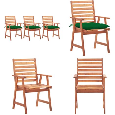 Sedie da Pranzo da Esterni con Cuscini 3 pz Massello di Acacia - Sedie da giardino - Sedie in legno