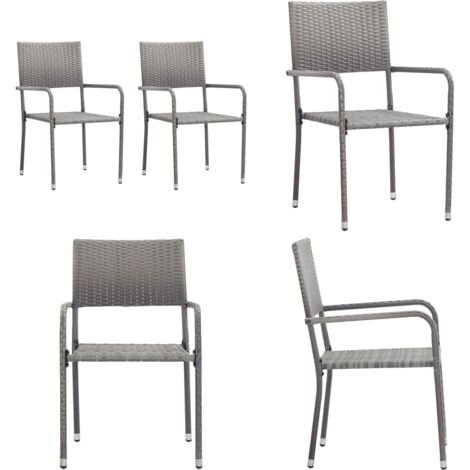 Sedie da Pranzo da Giardino 2pz Impilabili Grigie in Polyrattan - Sedie da esterno - Sedie impilabili
