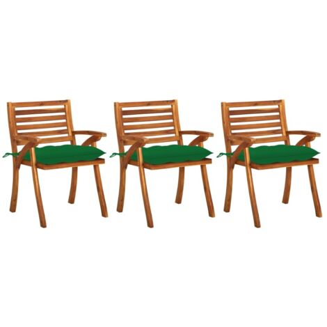Sedie da Pranzo da Giardino con Cuscini 3 pz Massello di Acacia vidaXL