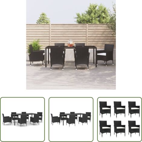 Sedie da pranzo da giardino -  Set da Pranzo da Giardino 7 pz Nero con Cuscini in Polyrattan