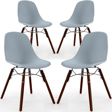 Sedie da Pranzo - Design Scandinavo - Gambe in Legno Scuro - Set di 4 - Skögur Grigio chiaro