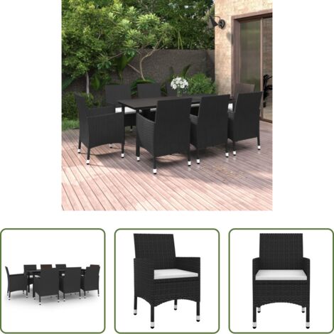 Sedie da pranzo esterne -  Set da Pranzo da Giardino e Cuscini 9 pz in Polyrattan e Vetro