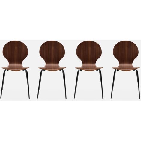 Sedie da pranzo in legno con gambe in acciaio, set di 4