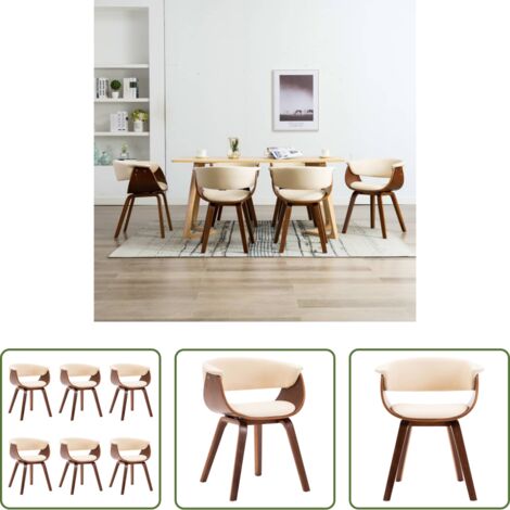 Sedie da pranzo in legno -  Sedie da Pranzo 6 pz Crema in Legno Piegato e Similpelle
