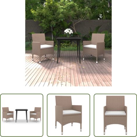 Sedie da pranzo per esterni -  Set da Pranzo per Giardino 3 pz con Cuscini Polyrattan e Vetro