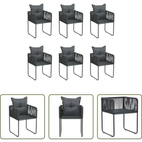 Sedie da pranzo -  Sedie da Esterni 6 pz con Cuscini in Polyrattan Nere