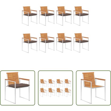 Sedie da pranzo -  Sedie da Giardino con Cuscini 8 pz in Legno Massello di Acacia