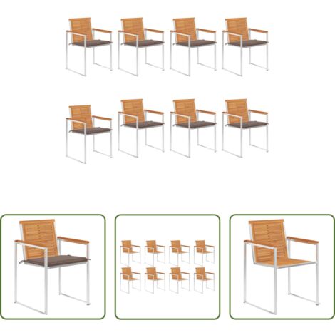 Sedie da pranzo -  Sedie da Giardino con Cuscini 8 pz in Legno Massello di Acacia