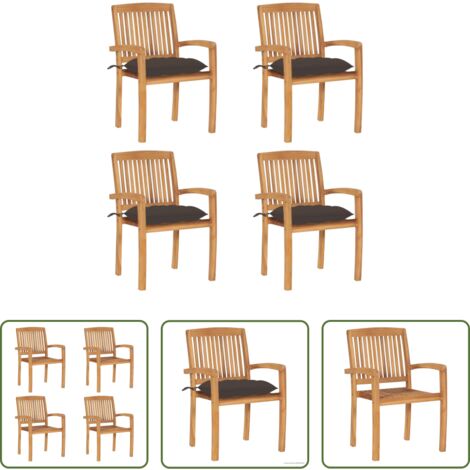 Sedie da pranzo -  Sedie da Giardino Impilabili 4 pz con Cuscini Massello di Teak
