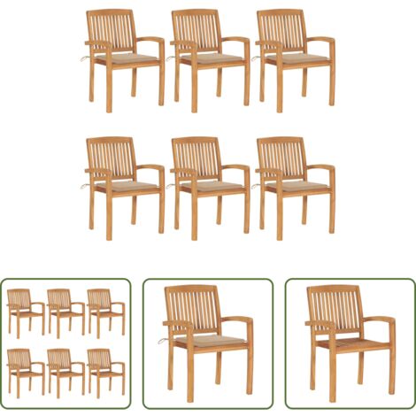Sedie da pranzo -  Sedie da Giardino Impilabili con Cuscini 6 pz Massello di Teak