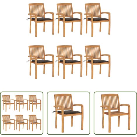Sedie da pranzo -  Sedie da Giardino Impilabili con Cuscini 6 pz Massello di Teak
