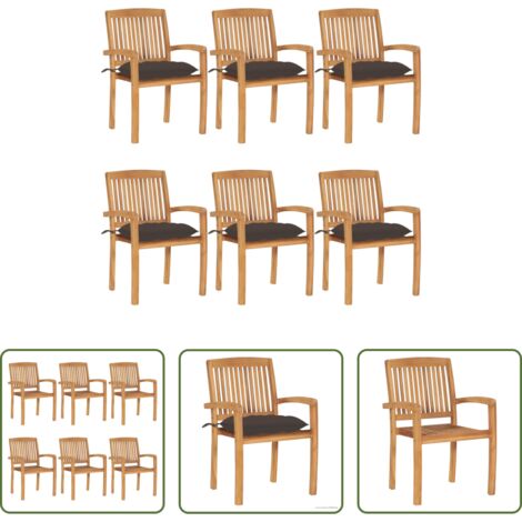 Sedie da pranzo -  Sedie da Giardino Impilabili con Cuscini 6 pz Massello di Teak