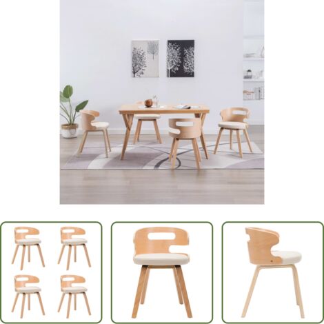 Sedie da pranzo -  Sedie da Pranzo 4 pz in Legno Curvato e Similpelle Crema