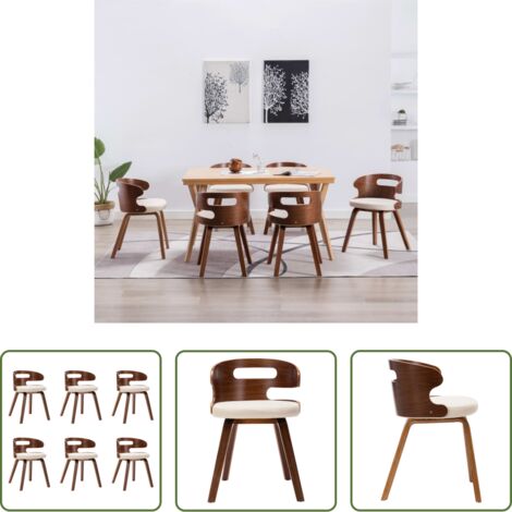 Sedie da pranzo -  Sedie da Pranzo 6 pz Crema in Legno Piegato e Similpelle