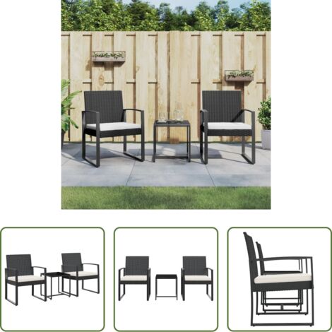 Sedie da pranzo -  Set da Pranzo da Giardino 3 pz Nero con Cuscini in Rattan PP