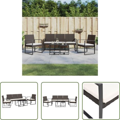 Sedie da pranzo -  Set da Pranzo da Giardino 5 pz con Cuscini in PP Rattan Marrone