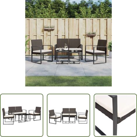 Sedie da pranzo -  Set da Pranzo da Giardino 5 pz con Cuscini in PP Rattan Marrone