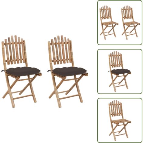 Sedie da pranzo - vidaXL Sedie da Giardino Pieghevoli 2 pz con Cuscini in Bambù - Sedie esterne