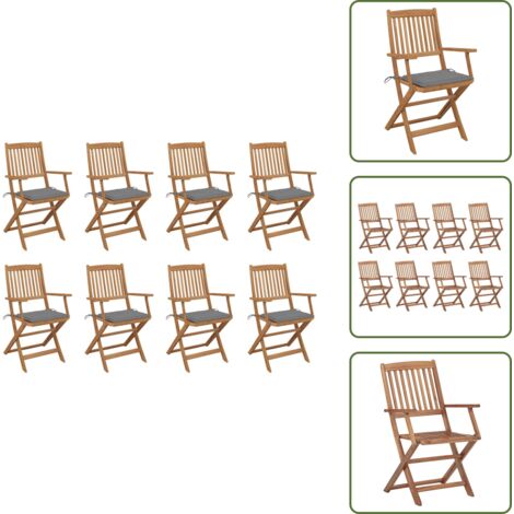 Sedie da pranzo - vidaXL Sedie da Giardino Pieghevoli 8 pz con Cuscini Massello Acacia - Sedie da terrazza