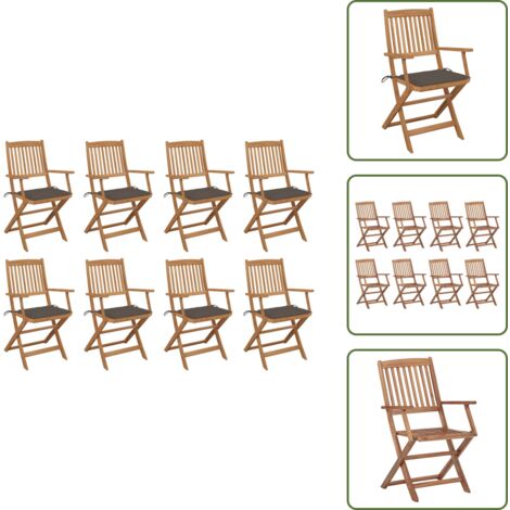 Sedie da pranzo - vidaXL Sedie da Giardino Pieghevoli 8 pz con Cuscini Massello Acacia - Sedie da terrazza