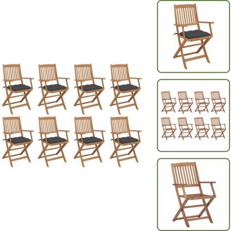 Sedie da pranzo - vidaXL Sedie da Giardino Pieghevoli 8 pz con Cuscini Massello Acacia - Sedie da terrazza