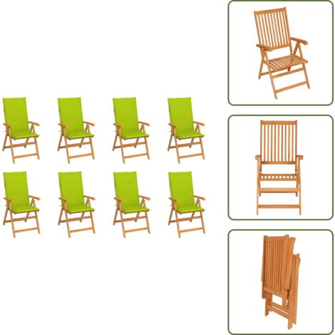 Sedie da pranzo - vidaXL Sedie Reclinabili da Giardino con Cuscini 8 pz Massello di Teak - Cuscini per sedie