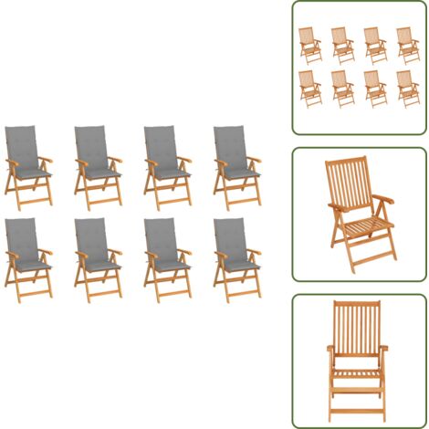 Sedie da pranzo - vidaXL Sedie Reclinabili da Giardino con Cuscini 8 pz Massello di Teak - Cuscini per sedie