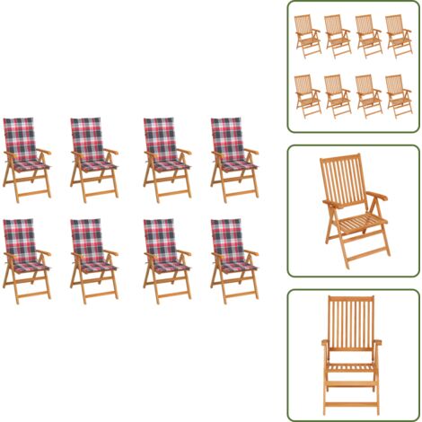 Sedie da pranzo - vidaXL Sedie Reclinabili da Giardino con Cuscini 8 pz Massello di Teak - Cuscini per sedie