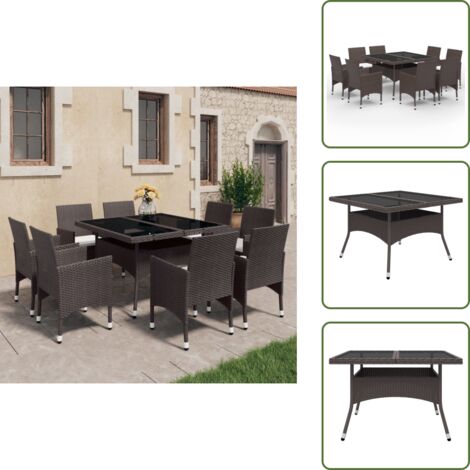 Sedie da pranzo - vidaXL Set da Pranzo da Giardino 9 pz in Polyrattan e Vetro Marrone - Cuscini da pranzo