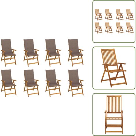 Sedie da prato - vidaXL Sedie da Giardino Pieghevoli con Cuscini 8 pz Massello Acacia - Sedie da terrazza
