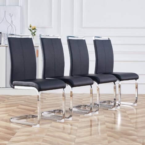 Sedie da scrivania con struttura in metallo cromato (4pz), PU, portata 120KG, nero