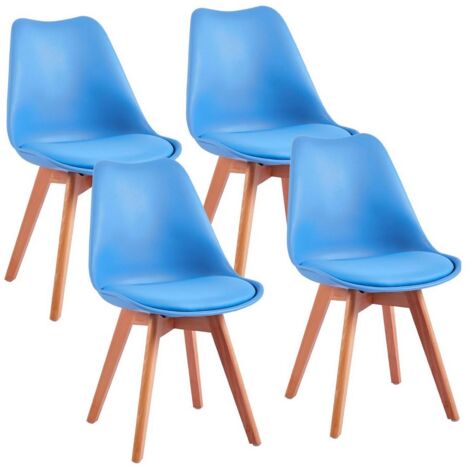 Sedie da soggiorno gambe legno con cuscino azzurro - Candice