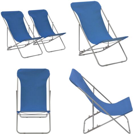 Sedie da Spiaggia Pieghevoli 2 pz Acciaio e Tessuto Oxford Blu - Sedie da giardino - Sedie pieghevoli