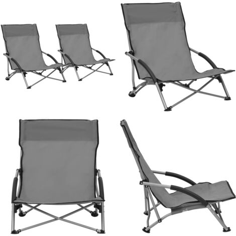 Sedie da Spiaggia Pieghevoli 2 pz in Tessuto Grigio - Sedie da campeggio - Sedie pieghevoli