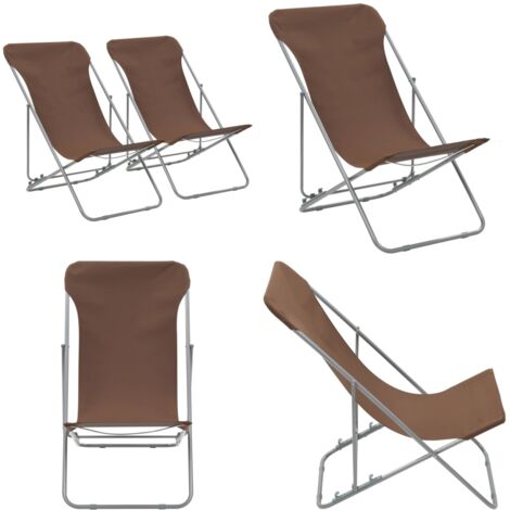 Sedie da Spiaggia Pieghevoli 2pz Acciaio Tessuto Oxford Marrone - Sedie da giardino - Sedie pieghevoli