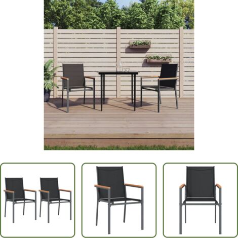 Sedie da terrazza -  Sedie da Giardino 2 pz Nere 55x61,5x90 cm Textilene e Acciaio
