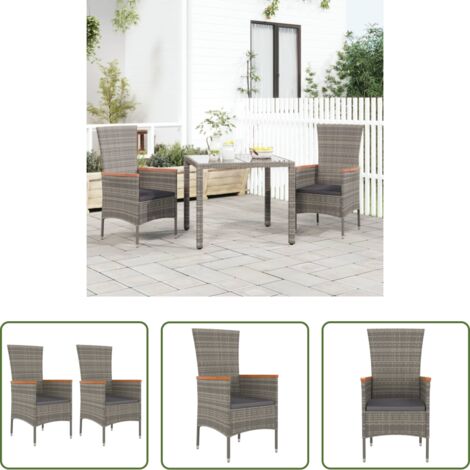 Sedie da terrazza -  Sedie da Giardino con Cuscini 2 pz in Polyrattan Grigie