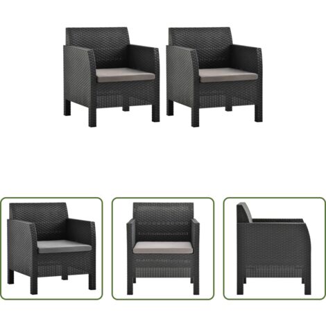 Sedie da terrazza -  Sedie da Giardino con Cuscini 2 pz in Rattan PP Antracite