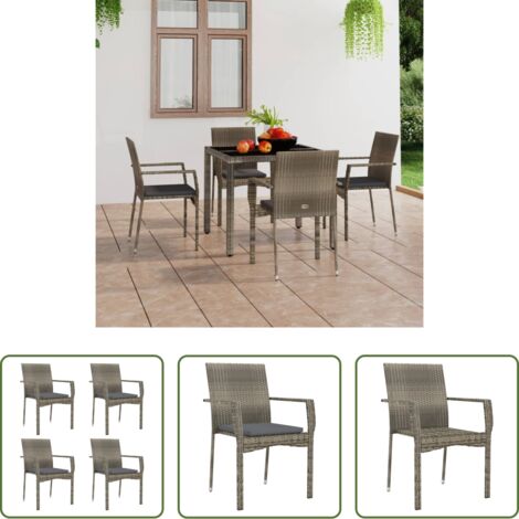 Sedie da terrazza -  Sedie da Giardino con Cuscini 4 pz in Polyrattan Grigie