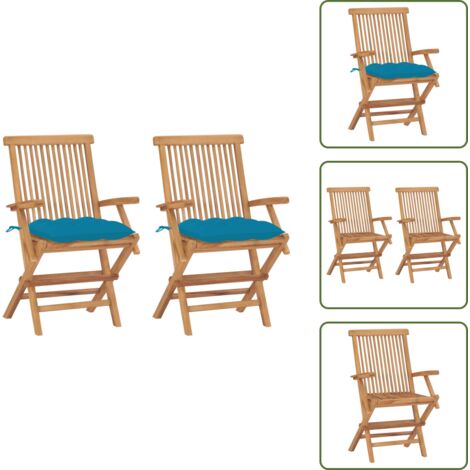 Sedie da terrazza - vidaXL Sedie da Giardino 2 pz con Cuscini Azzurri Legno Massello Teak - Sedie da patio