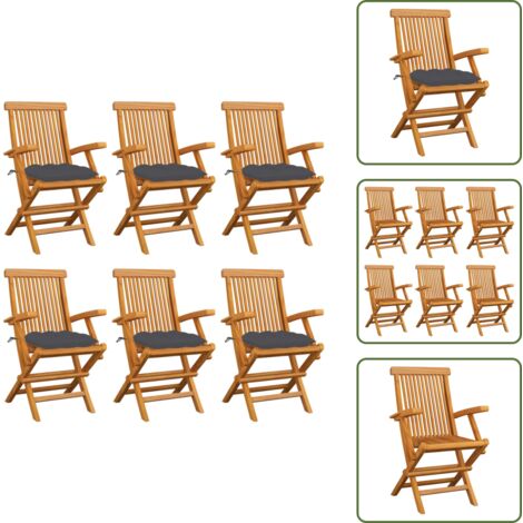 Sedie da terrazza - vidaXL Sedie da Giardino con Cuscini Antracite 6pz Legno Massello Teak - Sedie da patio