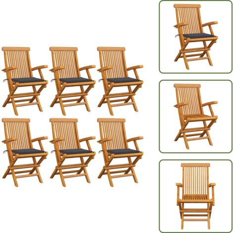 Sedie da terrazza - vidaXL Sedie da Giardino con Cuscini Antracite 6pz Legno Massello Teak - Sedie da patio