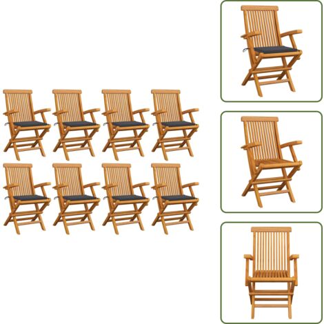 Sedie da terrazza - vidaXL Sedie da Giardino con Cuscini Antracite 8pz Legno Massello Teak - Sedie da patio