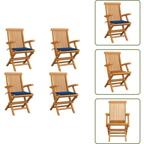 Sedie da terrazza - vidaXL Sedie da Giardino con Cuscini Blu Reale 4pz Legno Massello Teak - Sedie da patio