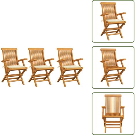 Sedie da terrazza - vidaXL Sedie da Giardino con Cuscini Crema 3 pz Legno Massello di Teak - Sedie da patio