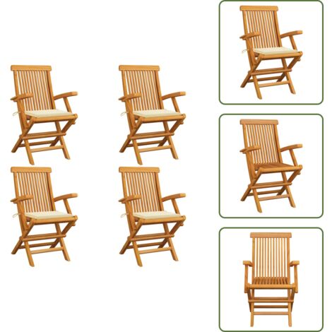 Sedie da terrazza - vidaXL Sedie da Giardino con Cuscini Crema 4 pz Legno Massello di Teak - Sedie da patio