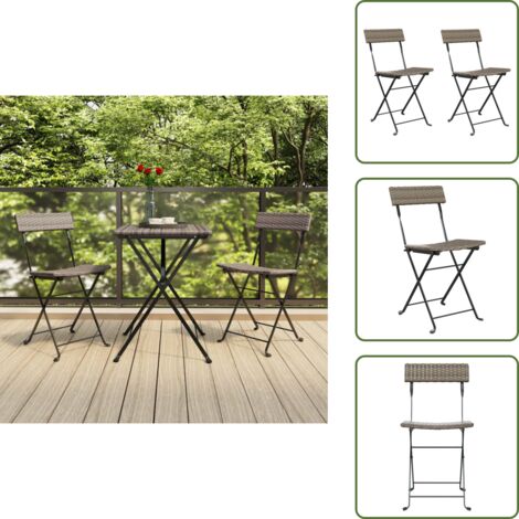 Sedie da terrazza - vidaXL Sedie Pieghevoli da Bistrò 2 pz Grigie Polyrattan e Acciaio - Sedie in rattan