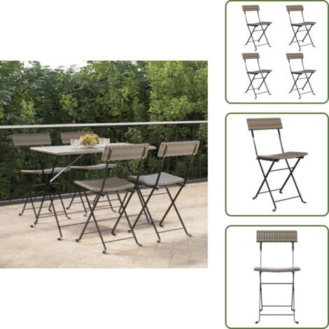 Sedie da terrazza - vidaXL Sedie Pieghevoli da Bistrò 4 pz Grigie Polyrattan e Acciaio - Sedie in rattan